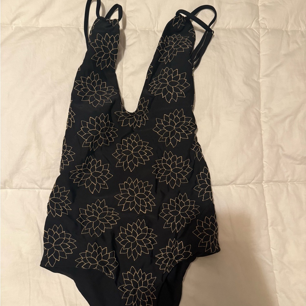 Tori Praver Swimwear Black Floral Kids One Piece Swimsuit